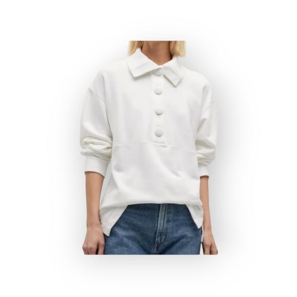 Rebecca Taylor White French Terry Pullover Long Sleeve Sweatshirt Size S - Picture 1 of 16